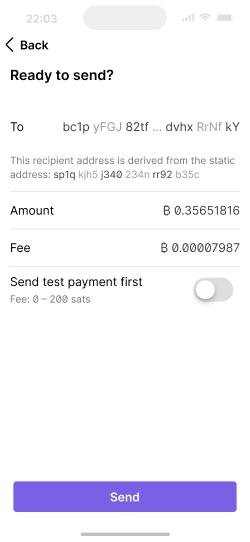 Wallet home screen with amount input, pay and request options